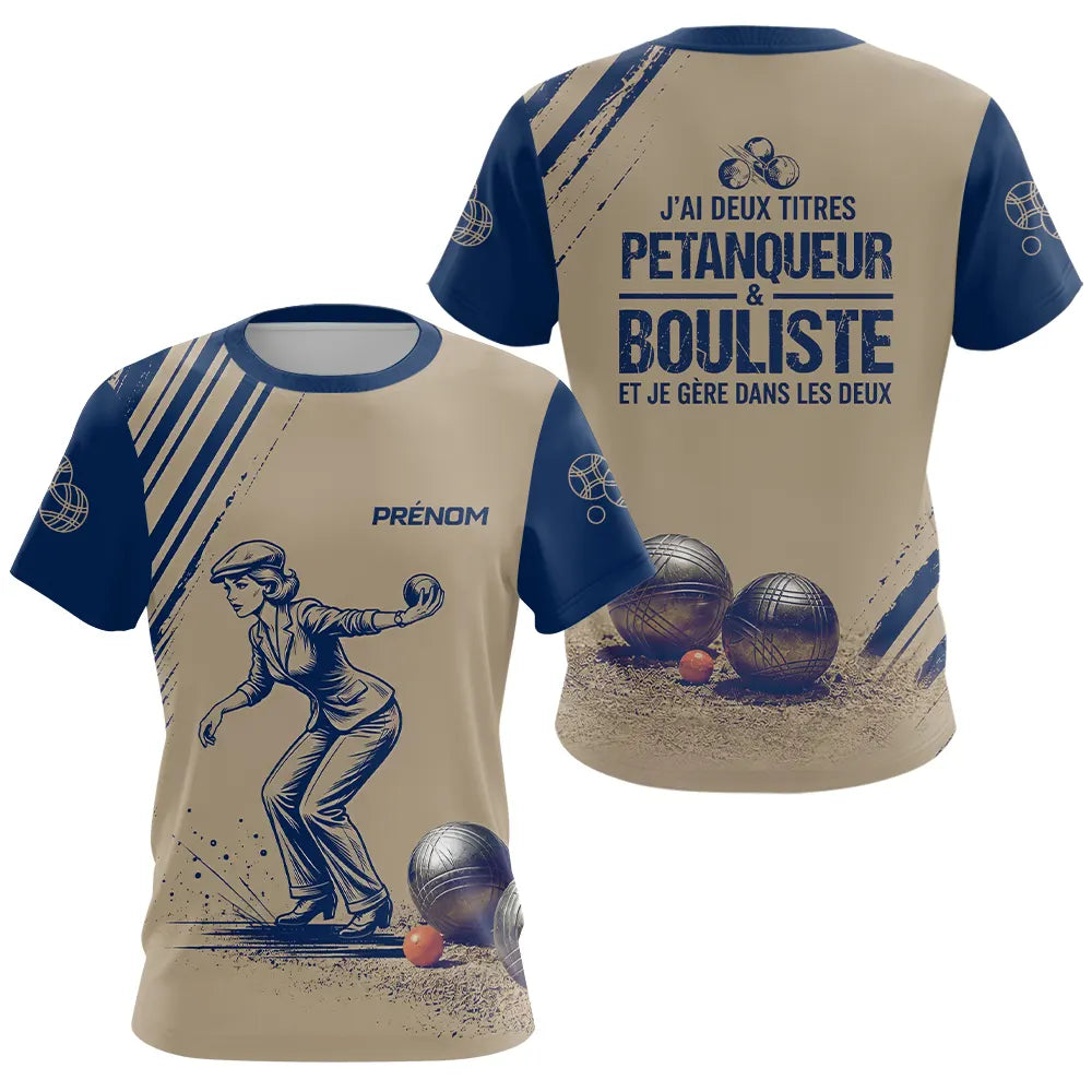 Polo Pétanque Personnalisé Marine et Sable - Cadeau Bouliste - T-Shirt Femme