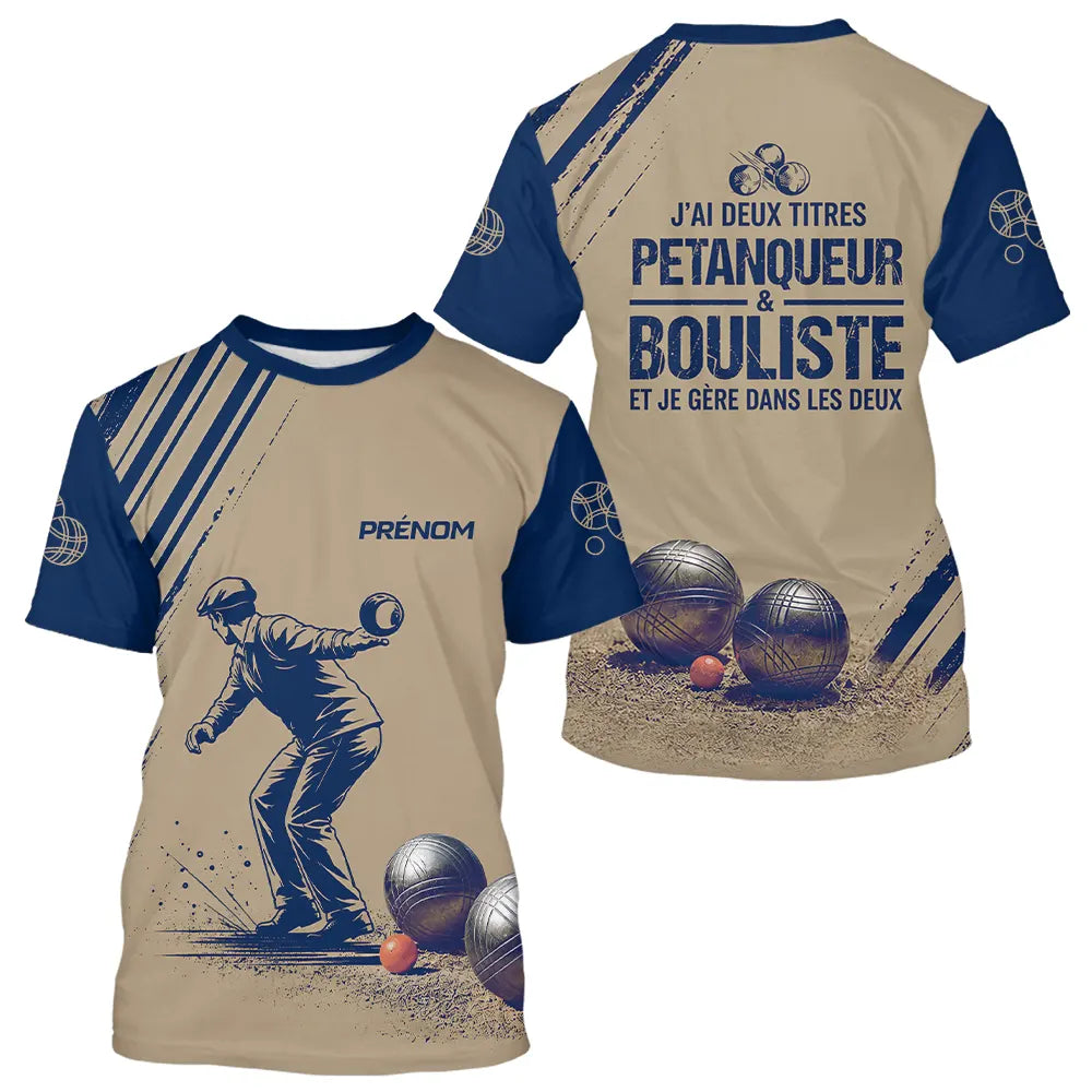 Polo Pétanque Personnalisé Marine et Sable - Cadeau Bouliste - T-Shirt Homme