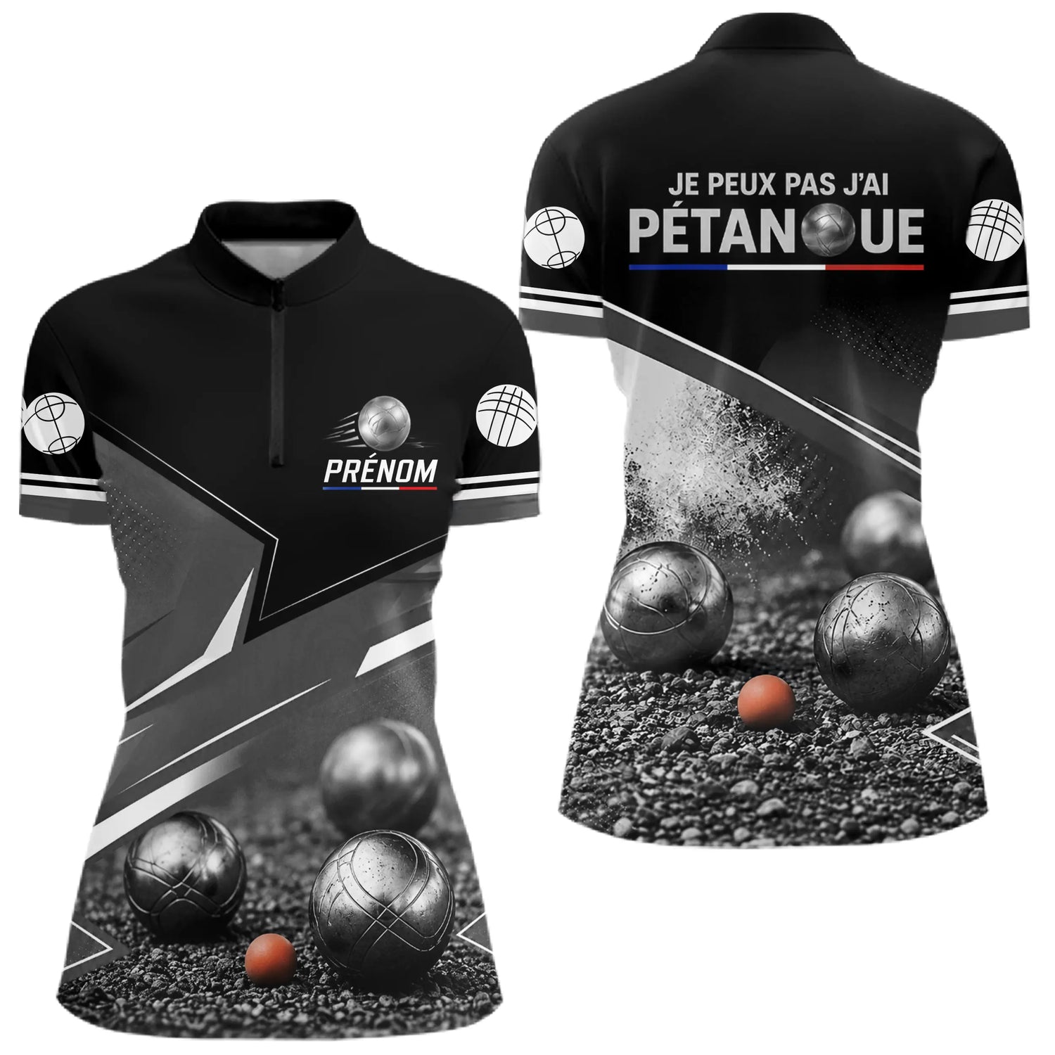 Polo Pétanque Personnalisé Noir - J'peux Pas J'ai - Polo Zippé Femme