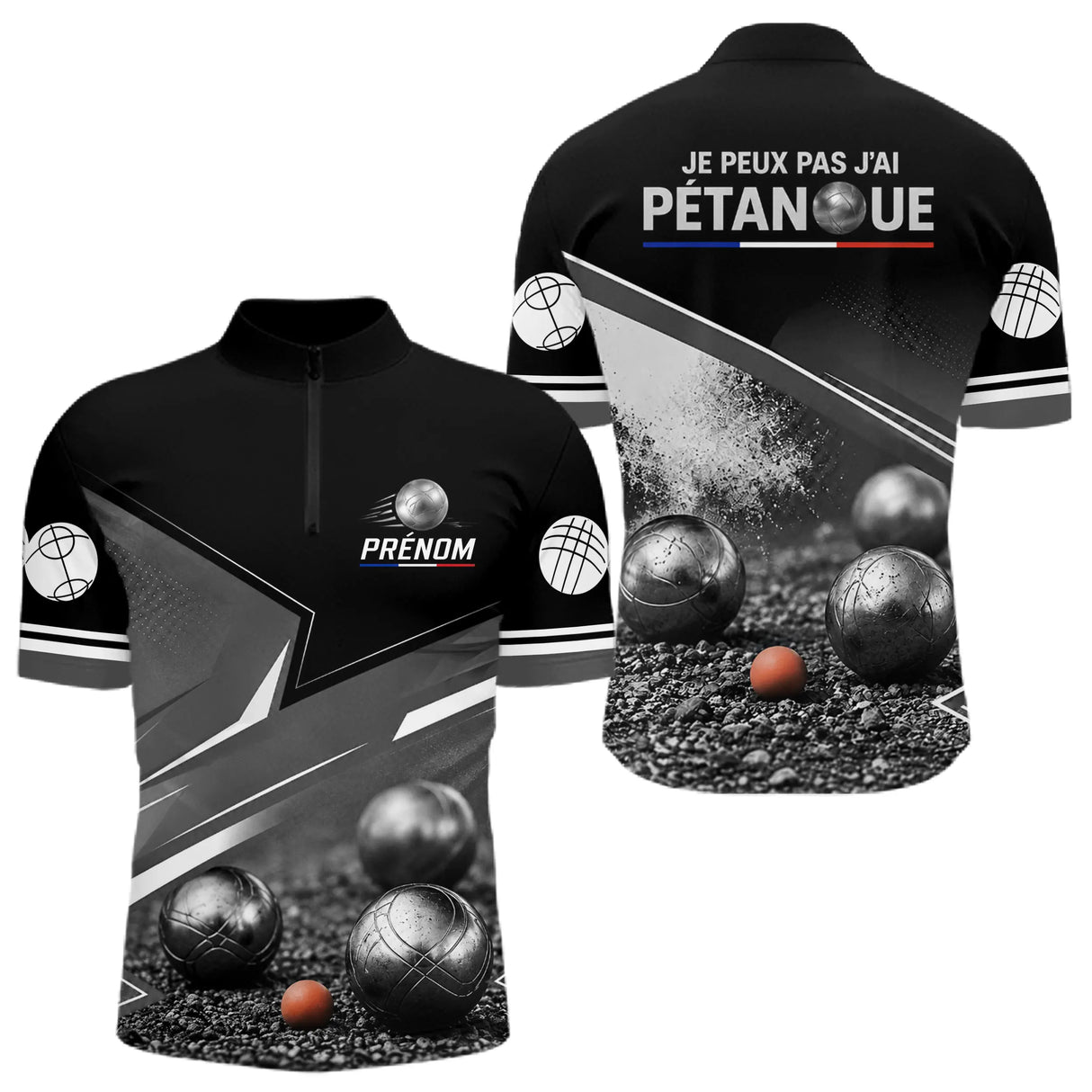 Polo Pétanque Personnalisé Noir - J'peux Pas J'ai - Polo Zippé Homme