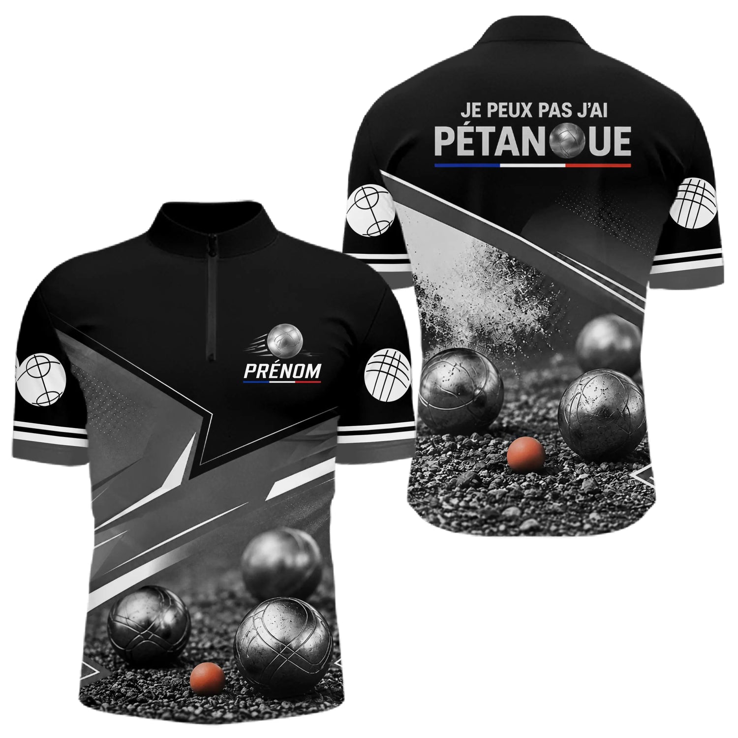 Polo Pétanque Personnalisé Noir - J'peux Pas J'ai - Polo Zippé Homme