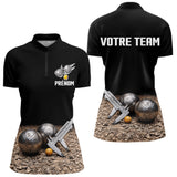Polo Pétanque Personnalisé Noir - Nom & Team - Polo Zippé Femme