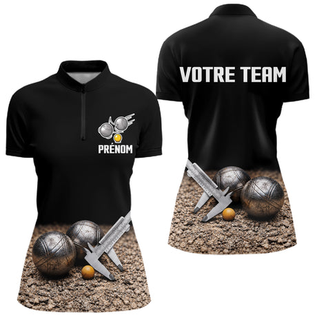 Polo Pétanque Personnalisé Noir - Nom & Team - Polo Zippé Femme