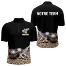 Polo Pétanque Personnalisé Noir - Nom & Team - Polo Zippé Homme