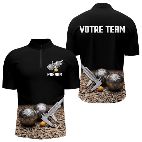 Polo Pétanque Personnalisé Noir - Nom & Team - Polo Zippé Homme