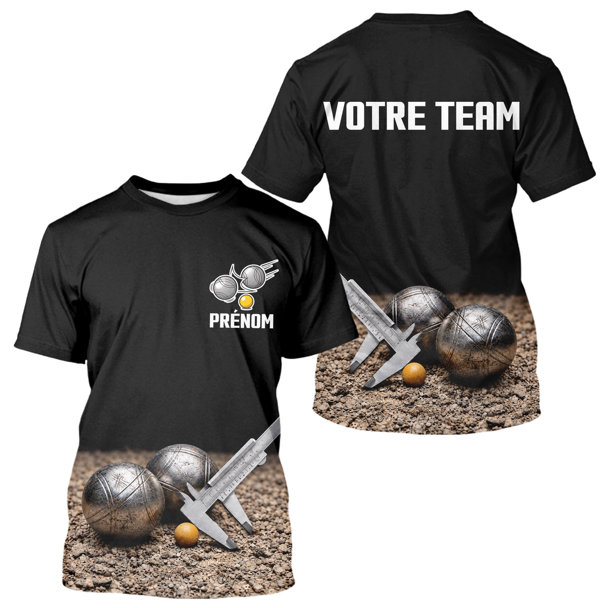 Polo Pétanque Personnalisé Noir - Nom & Team - T-Shirt Homme