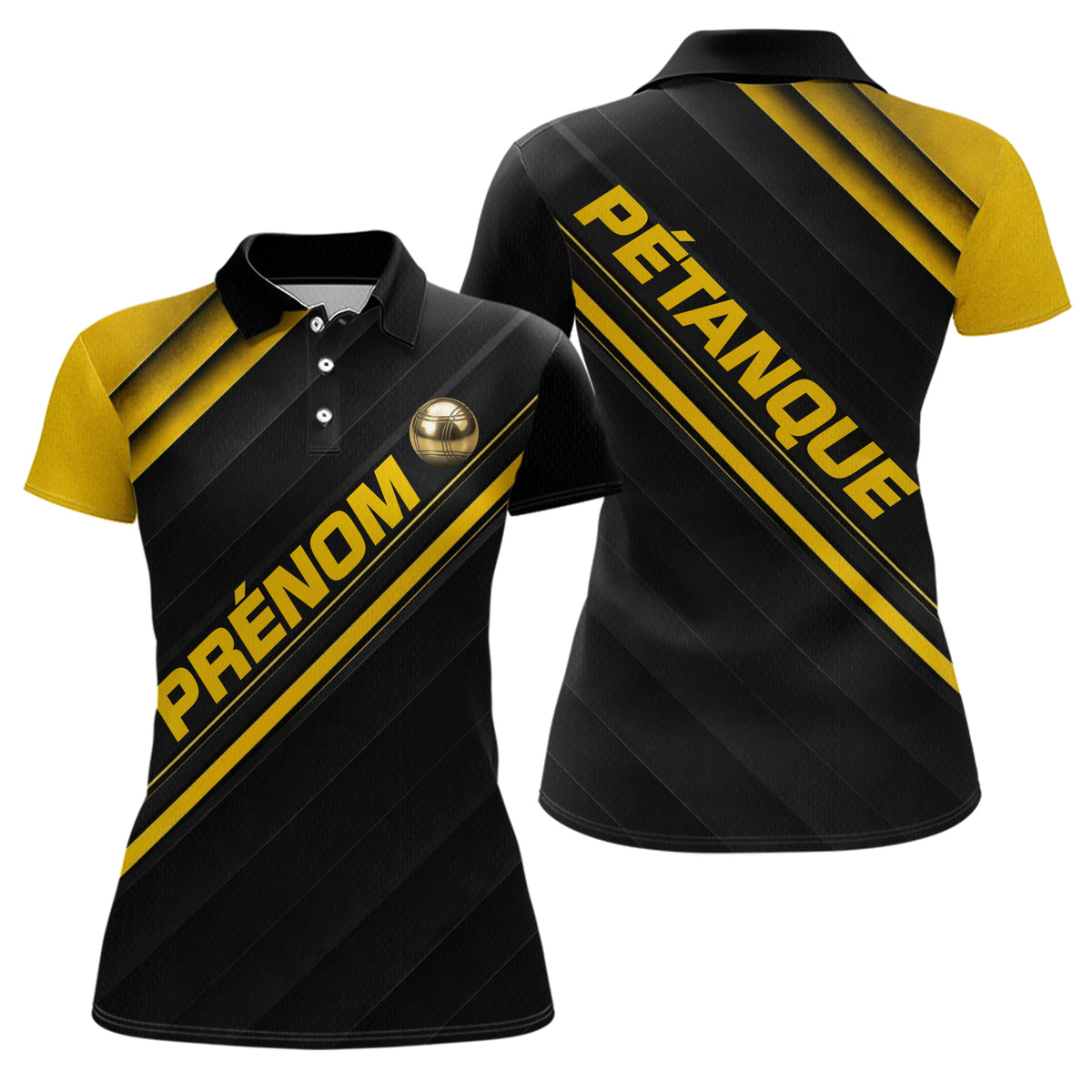 Polo Pétanque Personnalisé Noir & Or - Cadeau Joueur Boules - Polo Femme