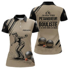 Polo Pétanque Personnalisé Noir et Sable - Cadeau Bouliste - Polo Femme