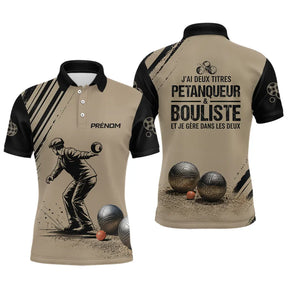 Polo Pétanque Personnalisé Noir et Sable - Cadeau Bouliste - Polo Homme