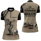 Polo Pétanque Personnalisé Noir et Sable - Cadeau Bouliste - Polo Zippé Femme