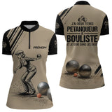 Polo Pétanque Personnalisé Noir et Sable - Cadeau Bouliste - Polo Zippé Femme