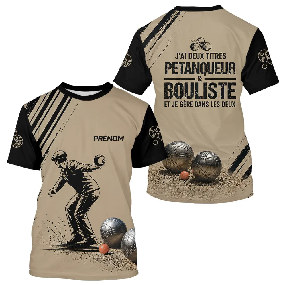 Polo Pétanque Personnalisé Noir et Sable - Cadeau Bouliste - T-Shirt Homme