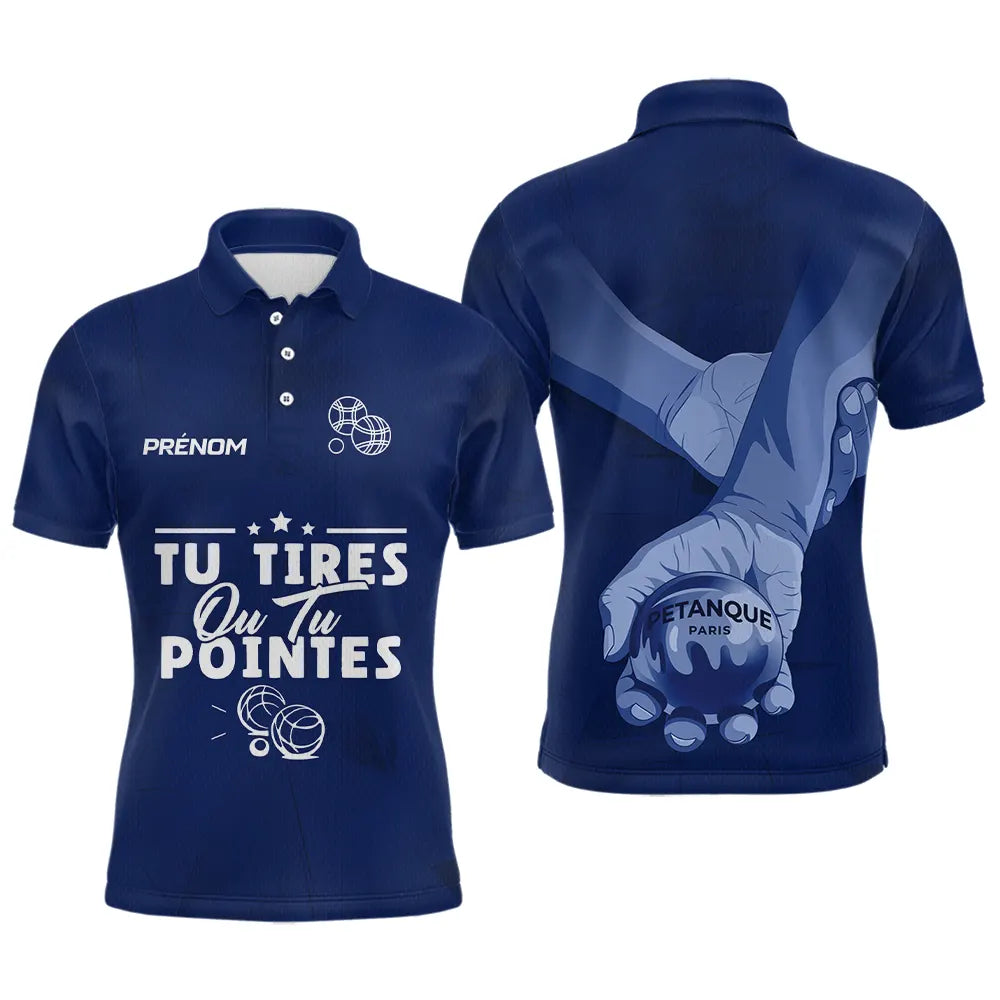 Polo Pétanque Personnalisé Prénom - Bleu Marine Tu Tires - Polo Homme