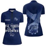 Polo Pétanque Personnalisé Prénom - Bleu Marine Tu Tires - Polo Zippé Femme