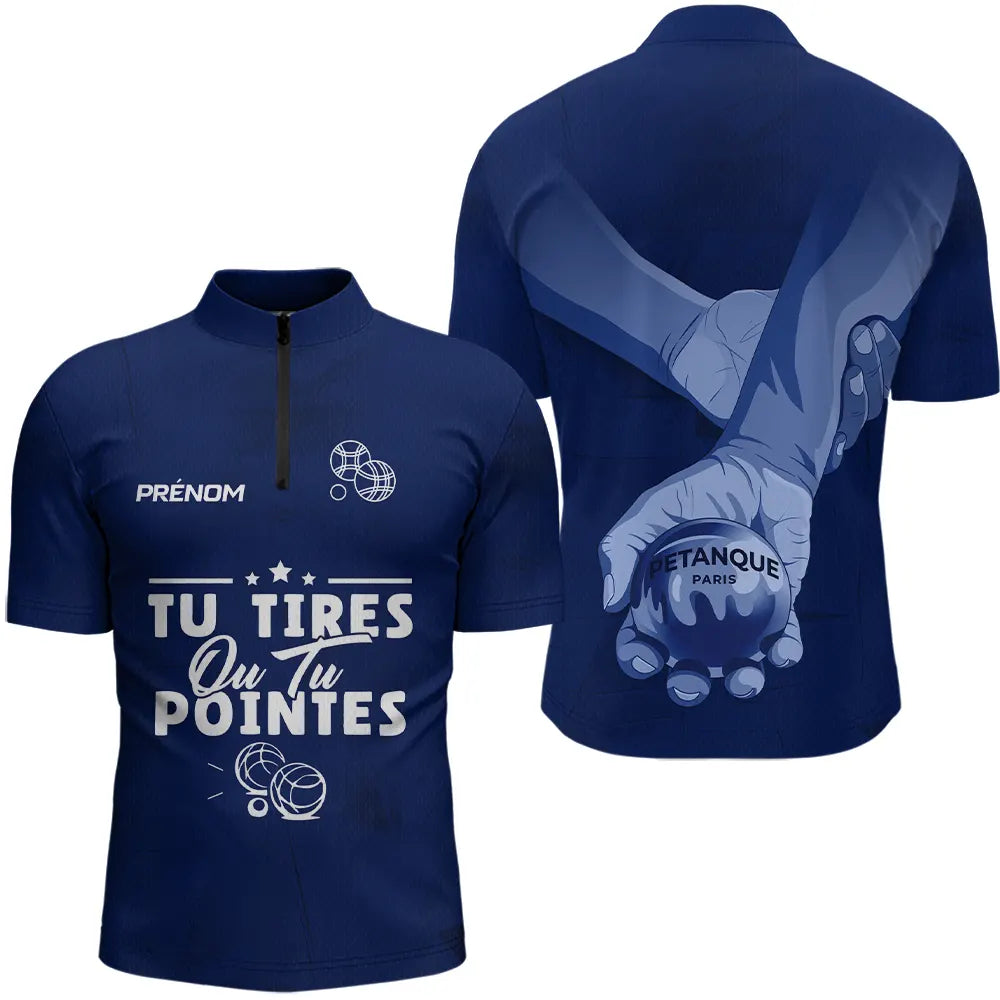 Polo Pétanque Personnalisé Prénom - Bleu Marine Tu Tires - Polo Zippé Homme
