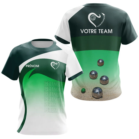 Polo Pétanque Personnalisé Prénom - Bouliste Vert Dégradé - T-Shirt Femme