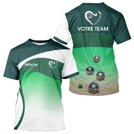 Polo Pétanque Personnalisé Prénom - Bouliste Vert Dégradé - T-Shirt Homme