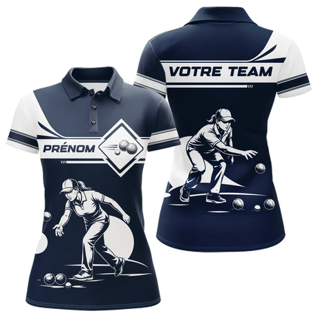 Polo Pétanque Personnalisé Prénom - Design Bleu & Blanc - Polo Femme