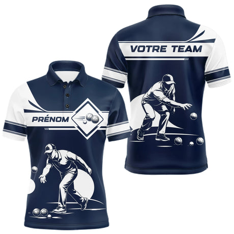 Polo Pétanque Personnalisé Prénom - Design Bleu & Blanc - Polo Homme