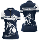 Polo Pétanque Personnalisé Prénom - Design Bleu & Blanc - Polo Zippé Femme