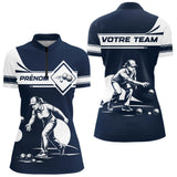 Polo Pétanque Personnalisé Prénom - Design Bleu & Blanc - Polo Zippé Femme