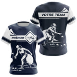 Polo Pétanque Personnalisé Prénom - Design Bleu & Blanc - T-Shirt Femme