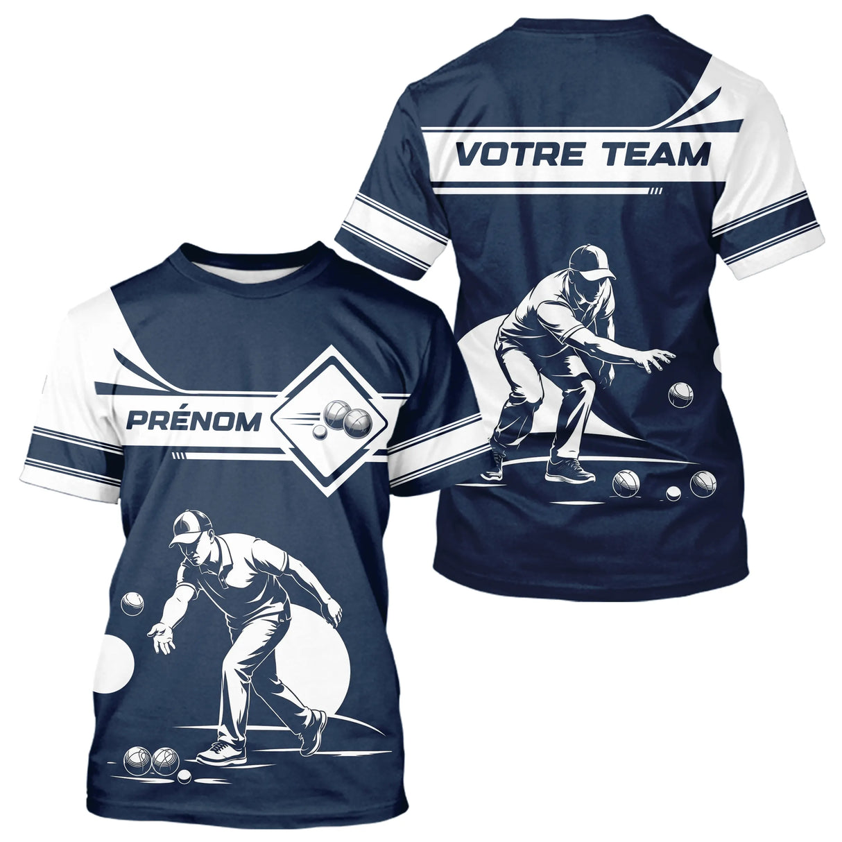 Polo Pétanque Personnalisé Prénom - Design Bleu & Blanc - T-Shirt Homme