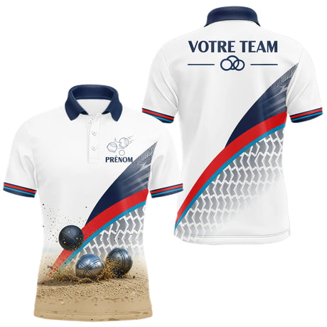 Polo Pétanque Personnalisé Prénom & Équipe - Bleu Blanc - Polo Homme