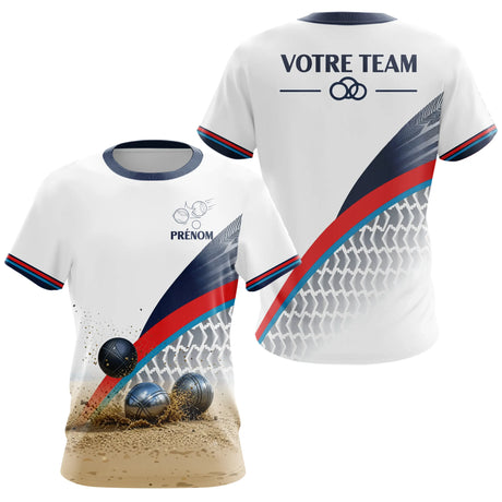 Polo Pétanque Personnalisé Prénom & Équipe - Bleu Blanc - T-Shirt Femme
