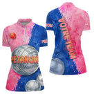 Polo Pétanque Personnalisé – Rose & Bleu Aquarelle - Polo Zippé Femme