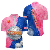 Polo Pétanque Personnalisé – Rose & Bleu Aquarelle - Polo Zippé Homme