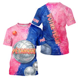 Polo Pétanque Personnalisé – Rose & Bleu Aquarelle - T-Shirt Homme