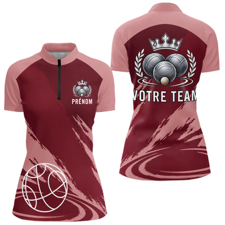 Polo Pétanque Personnalisé Rouge - Idée Cadeau Boulistes - Polo Zippé Femme