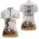 Polo Pétanque Personnalisé Sable – Passion Bouliste Beige & Gris - Polo Zippé Femme