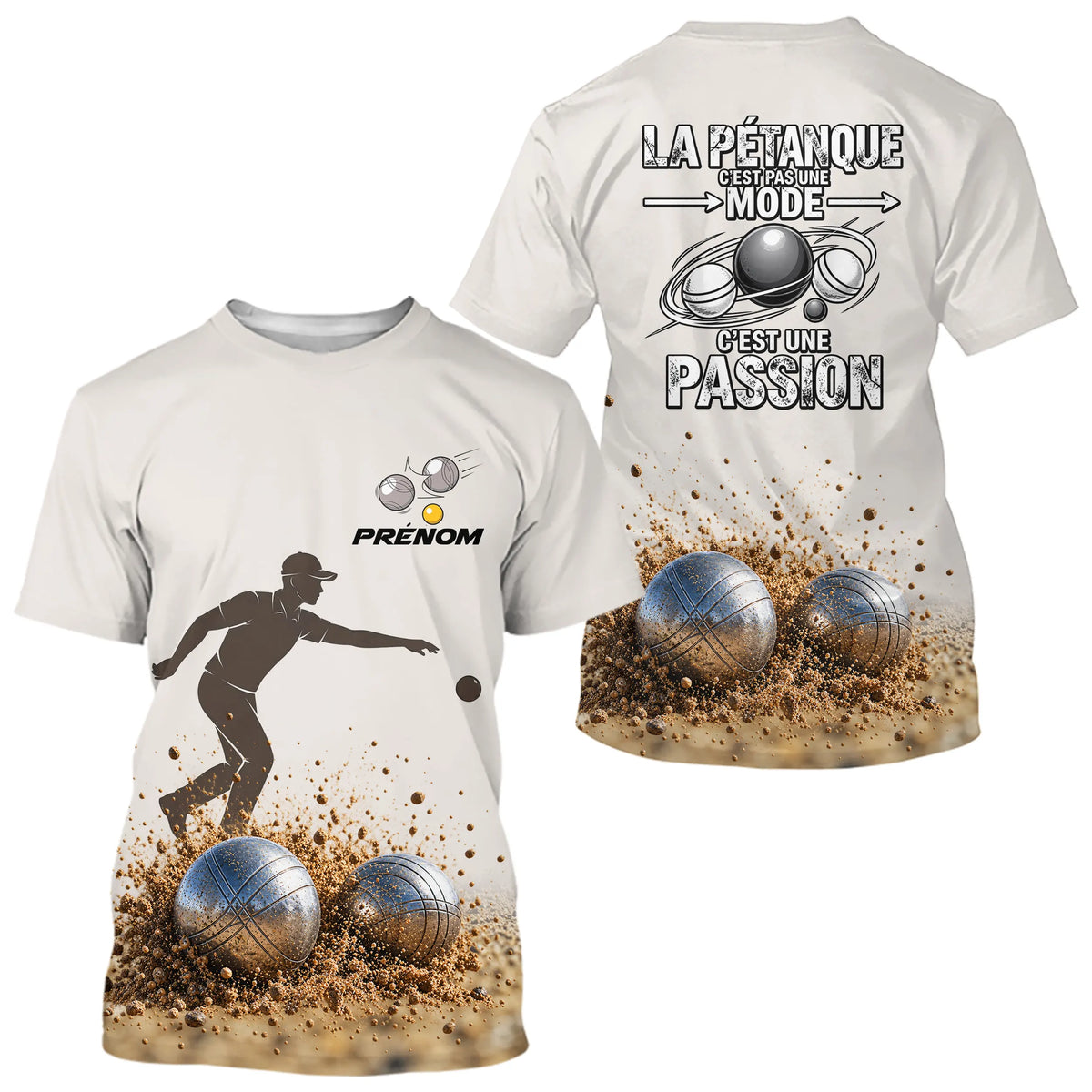 Polo Pétanque Personnalisé Sable – Passion Bouliste Beige & Gris - T-Shirt Homme