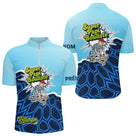 Polo Pétanque Personnalisé « Super Papi Bouliste » – Bleu Ciel & Marine - Polo Zippé Homme