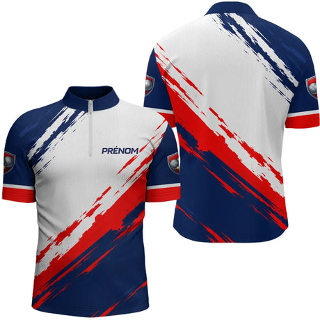 Polo Pétanque Personnalisé Tricolore - Blanc Bleu Rouge Design - Polo Zippé Homme