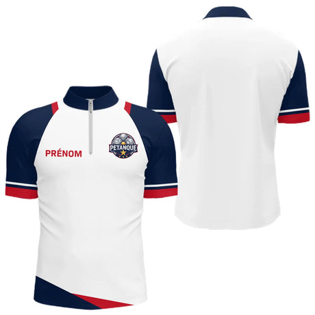 Polo Pétanque Personnalisé Tricolore - Bleu Blanc Rouge Boules - Polo Zippé Homme