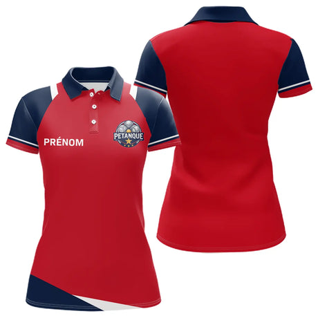 Polo Pétanque Personnalisé Tricolore - Bleu Rouge Boules - Polo Femme