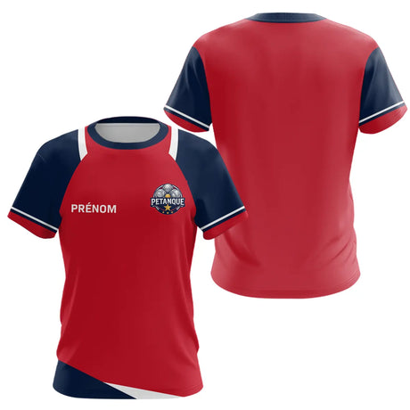 Polo Pétanque Personnalisé Tricolore - Bleu Rouge Boules - T-Shirt Femme