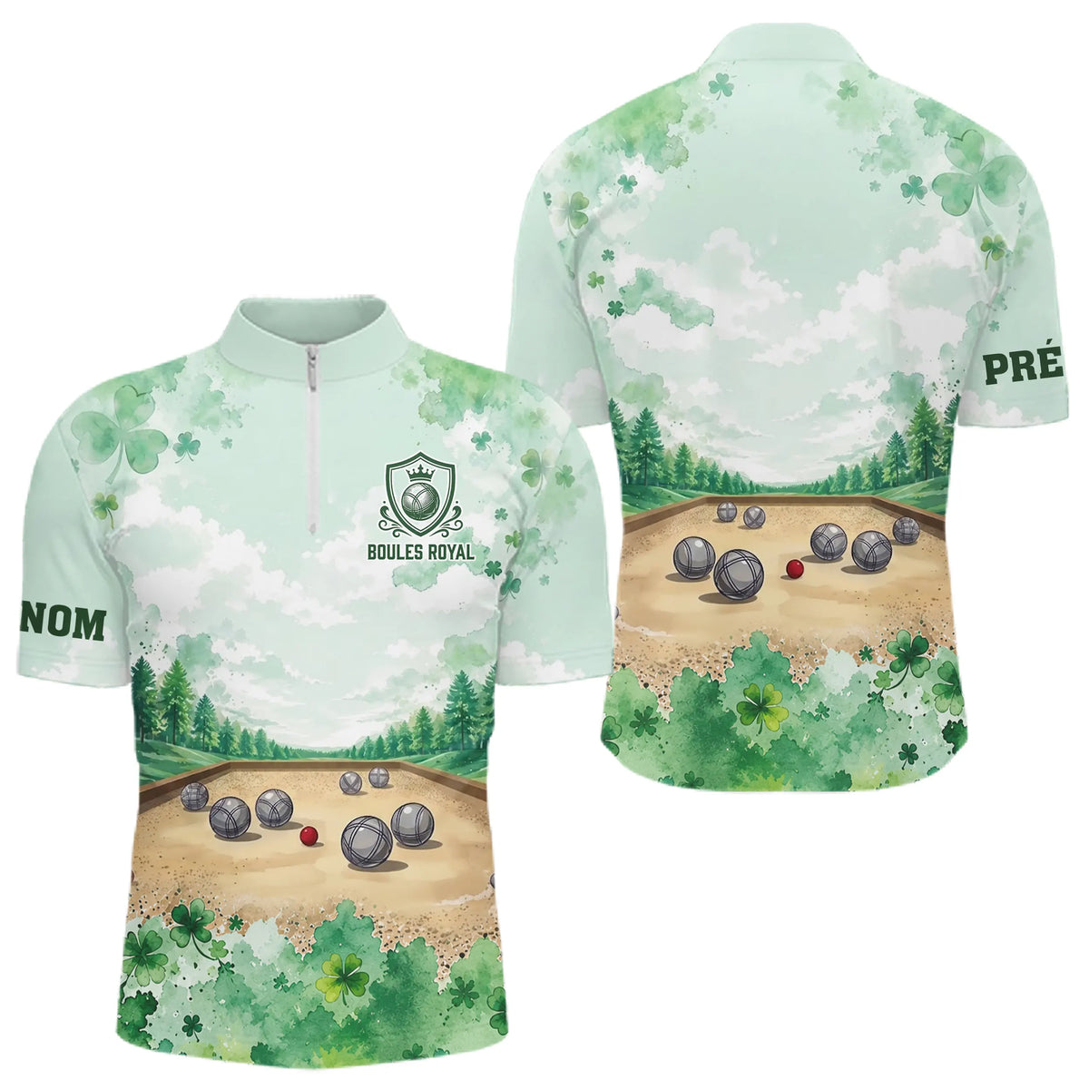 Polo Pétanque Personnalisé Vert Trèfle - Boules Royal Homme Femme - Polo Zippé Homme