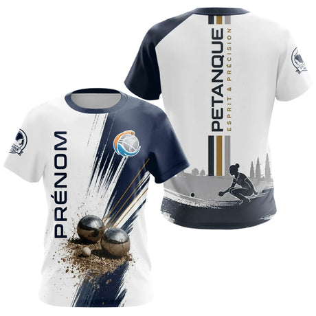 Polo Pétanque Prénom - Boulodrome 3D Bleu & Blanc Sur Mesure - T-Shirt Femme