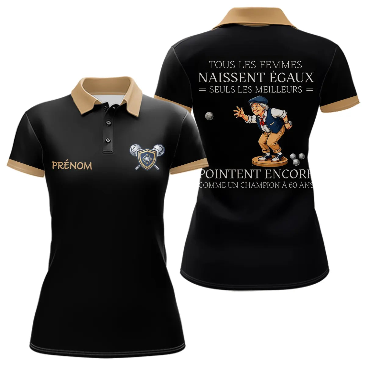 Polo Pétanque Premium Noir Doré – Style Vrais Champions - Polo Femme