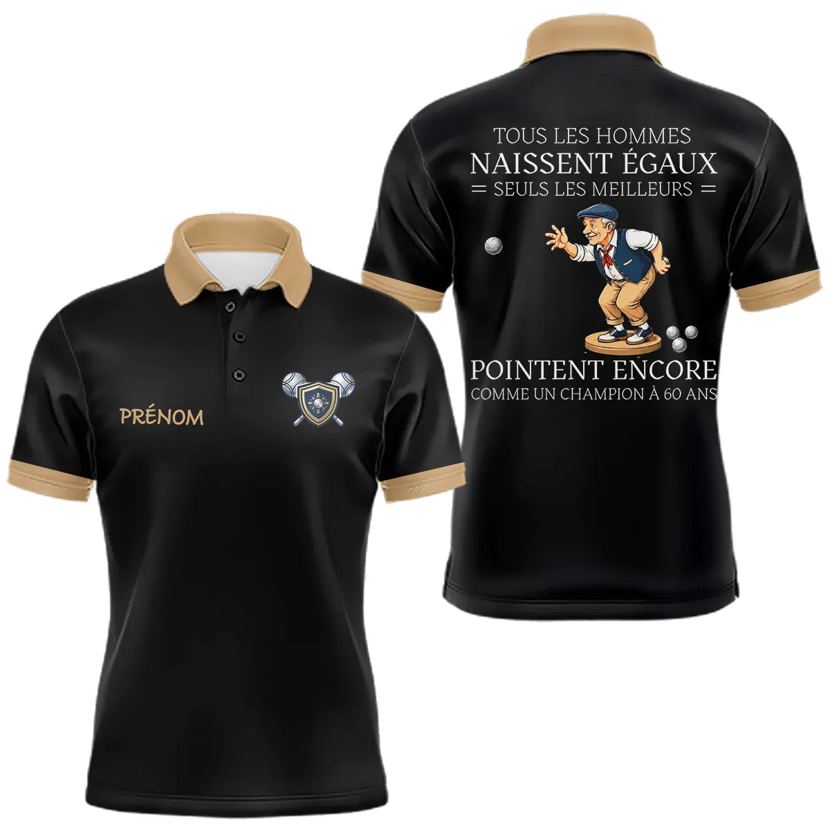 Polo Pétanque Premium Noir Doré – Style Vrais Champions - Polo Homme