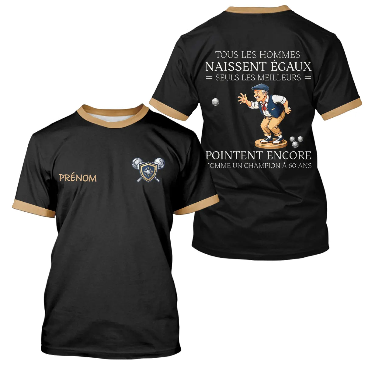 Polo Pétanque Premium Noir Doré – Style Vrais Champions - T-Shirt Homme
