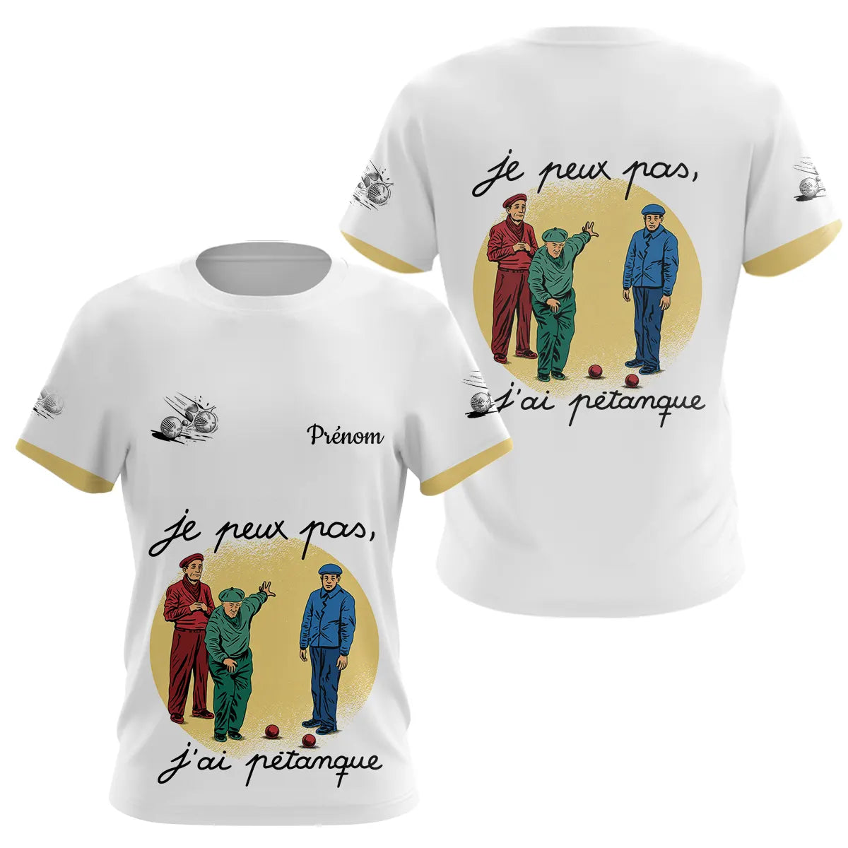 Polo Pétanque Rétro Personnalisable - Blanc Homme Femme - T-Shirt Femme