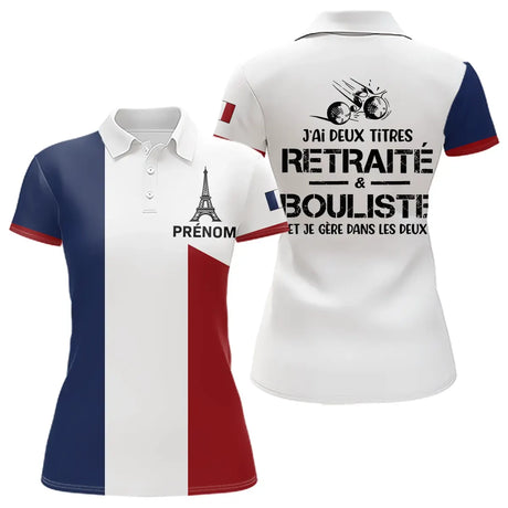 Polo Pétanque Retraité Personnalisé - Drapeau Français Couleurs - Polo Femme