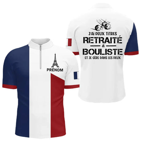Polo Pétanque Retraité Personnalisé - Drapeau Français Couleurs - Polo Zippé Homme
