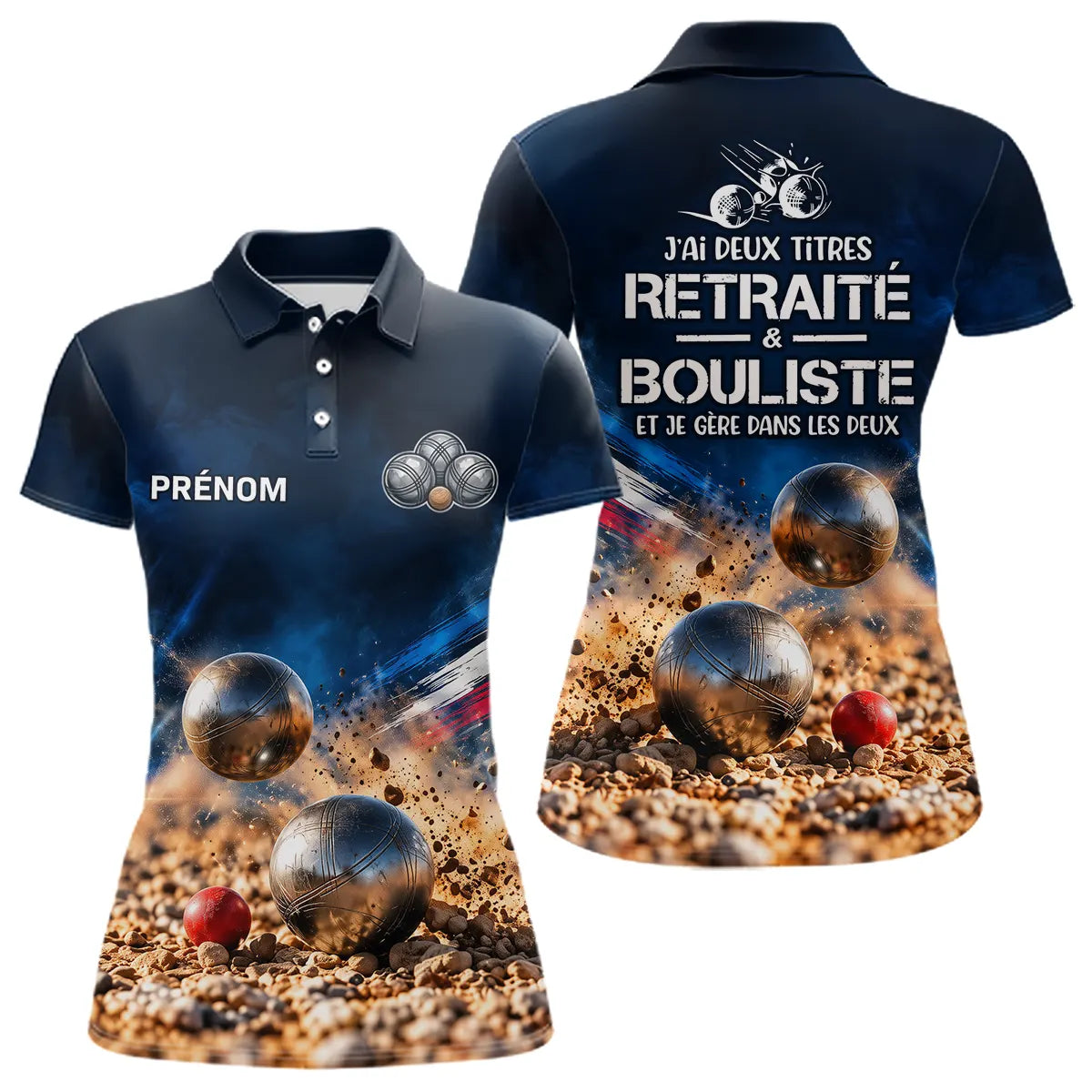 Polo Pétanque Retraité Personnalisé Bleu - J'ai Bouliste - Polo Femme