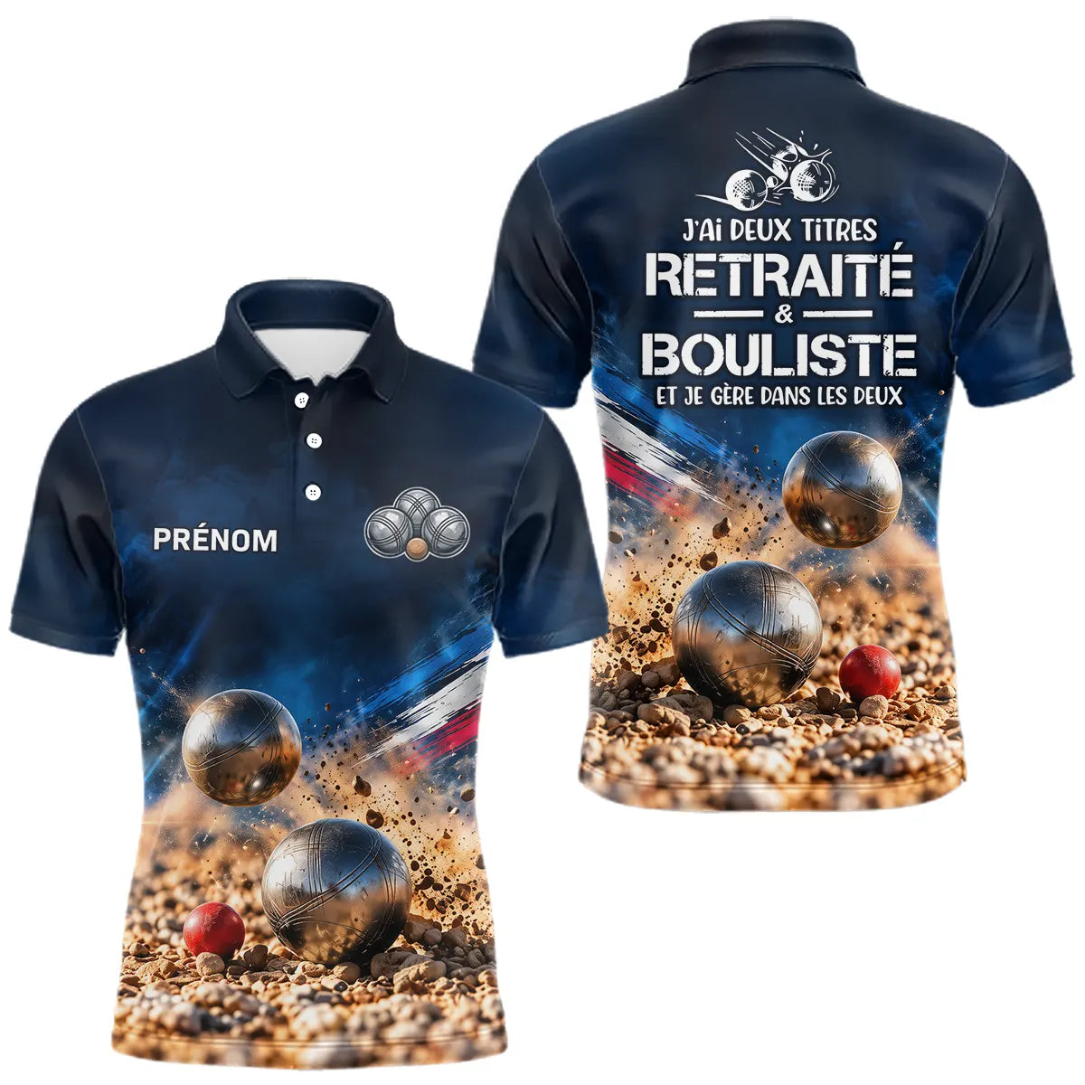 Polo Pétanque Retraité Personnalisé Bleu - J'ai Bouliste - Polo Homme